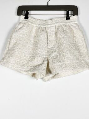 NEW Eaves Shani Cotton Wool Blend Tweed Boucle Textured Woven Mini Shorts Ivory